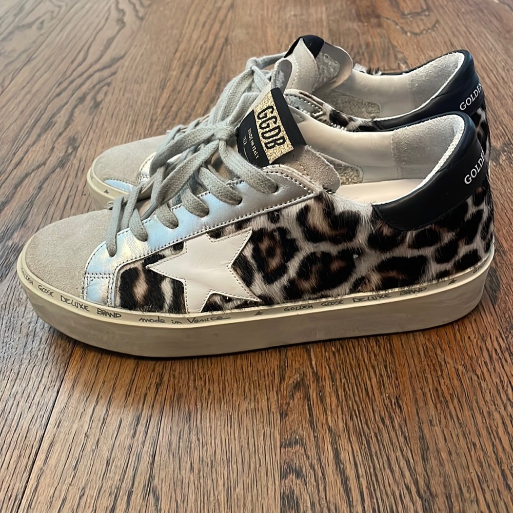 Golden Goose Hi Star calf hair leopard print sneakers size 37
